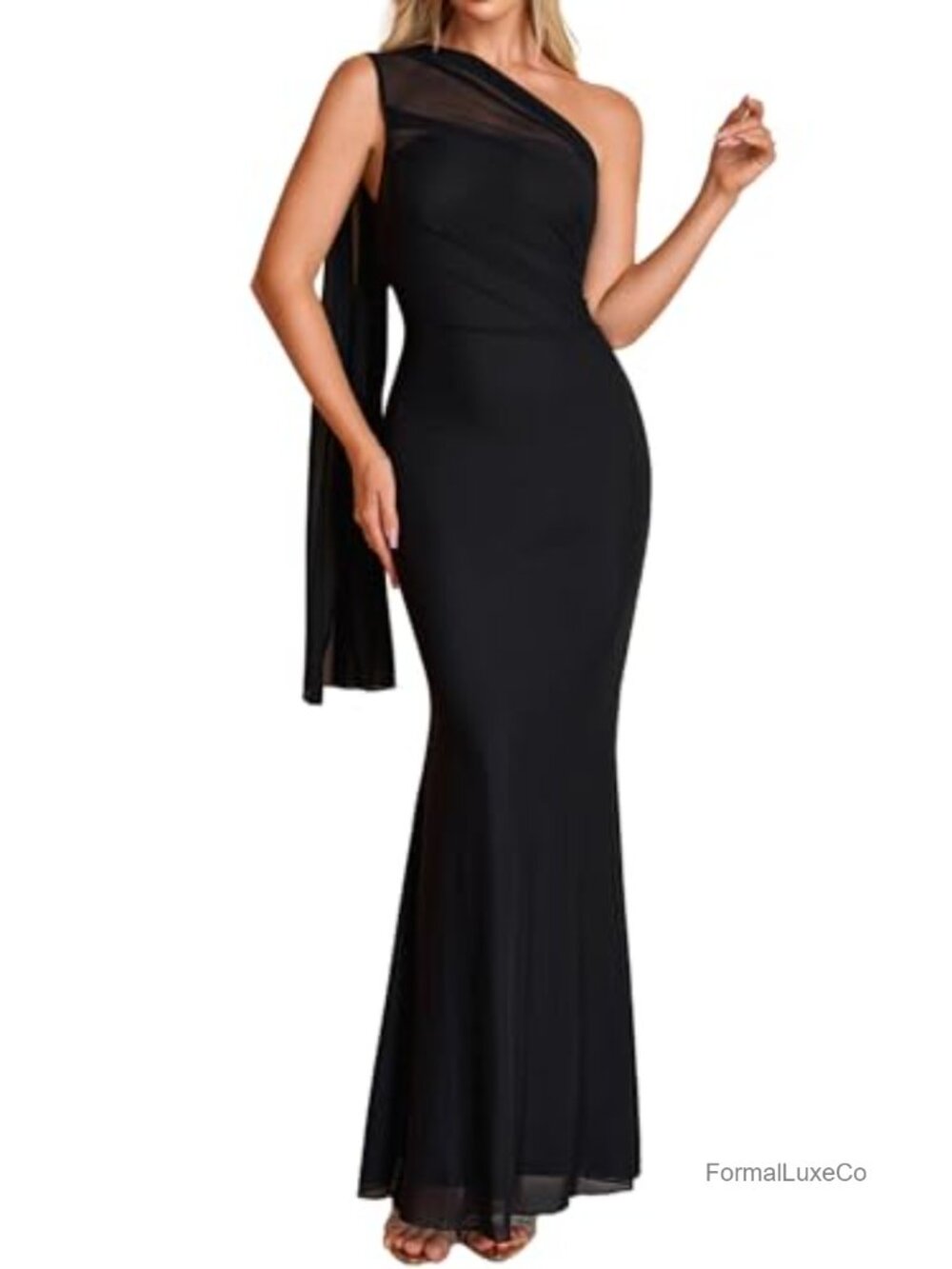 HTZMO One Shoulder Bodycon Maxi Dress Formal Wedding Guest